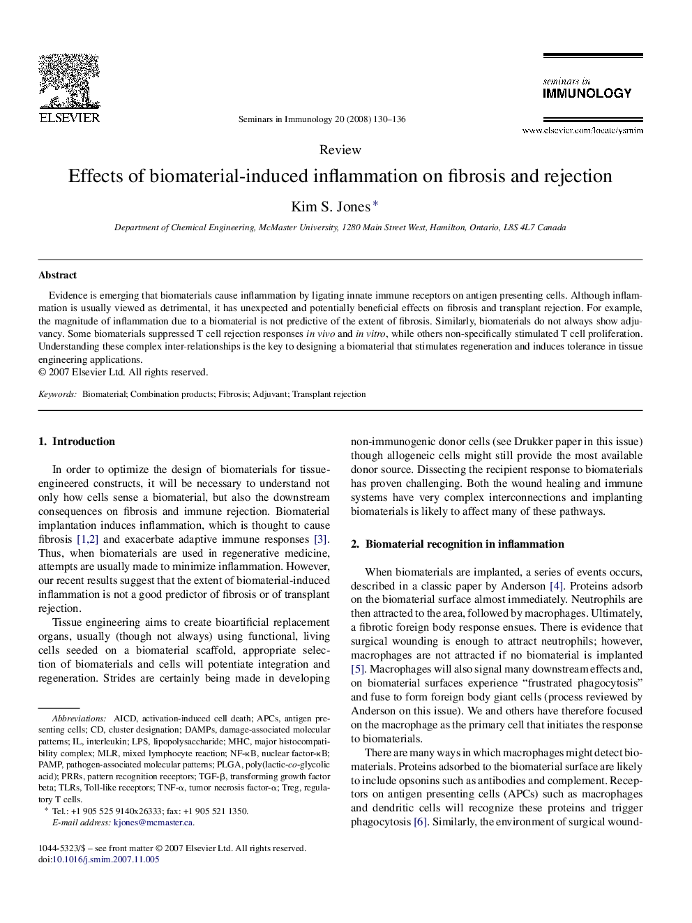 Effects of biomaterial-induced inflammation on fibrosis and rejection