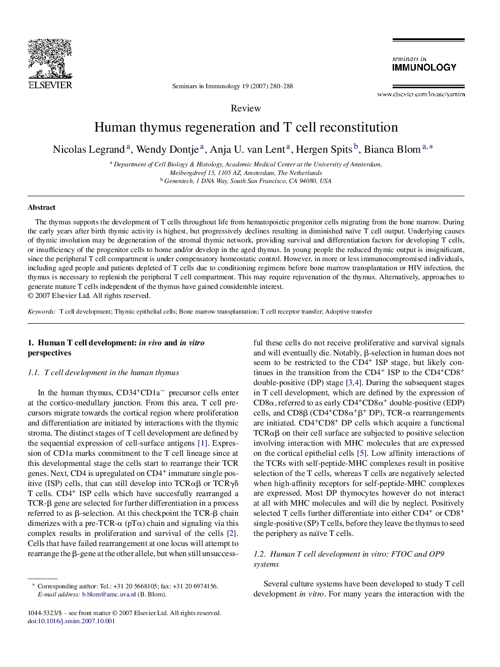 Human thymus regeneration and T cell reconstitution