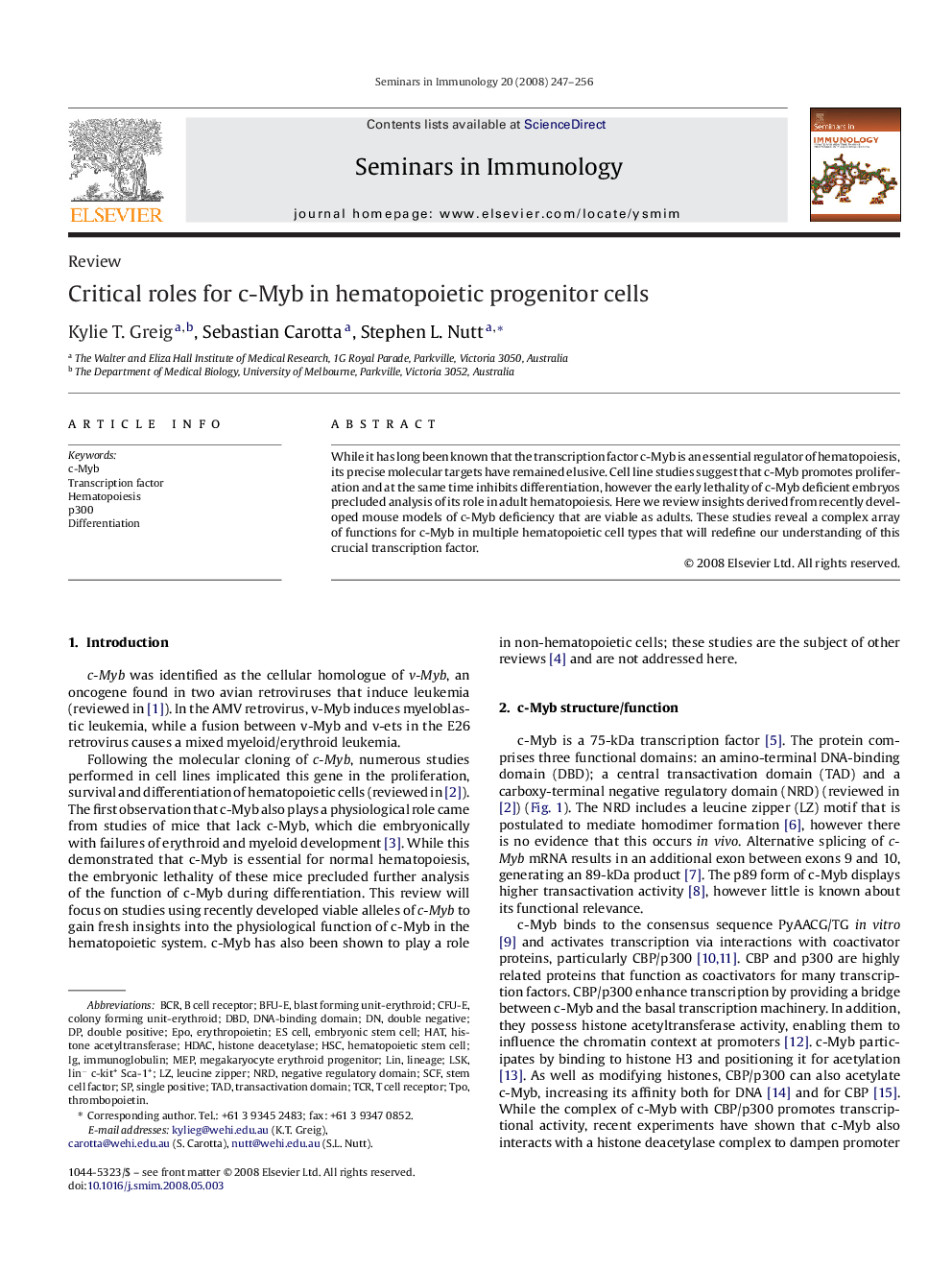 Critical roles for c-Myb in hematopoietic progenitor cells