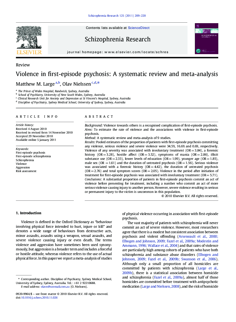 Violence in first-episode psychosis: A systematic review and meta-analysis