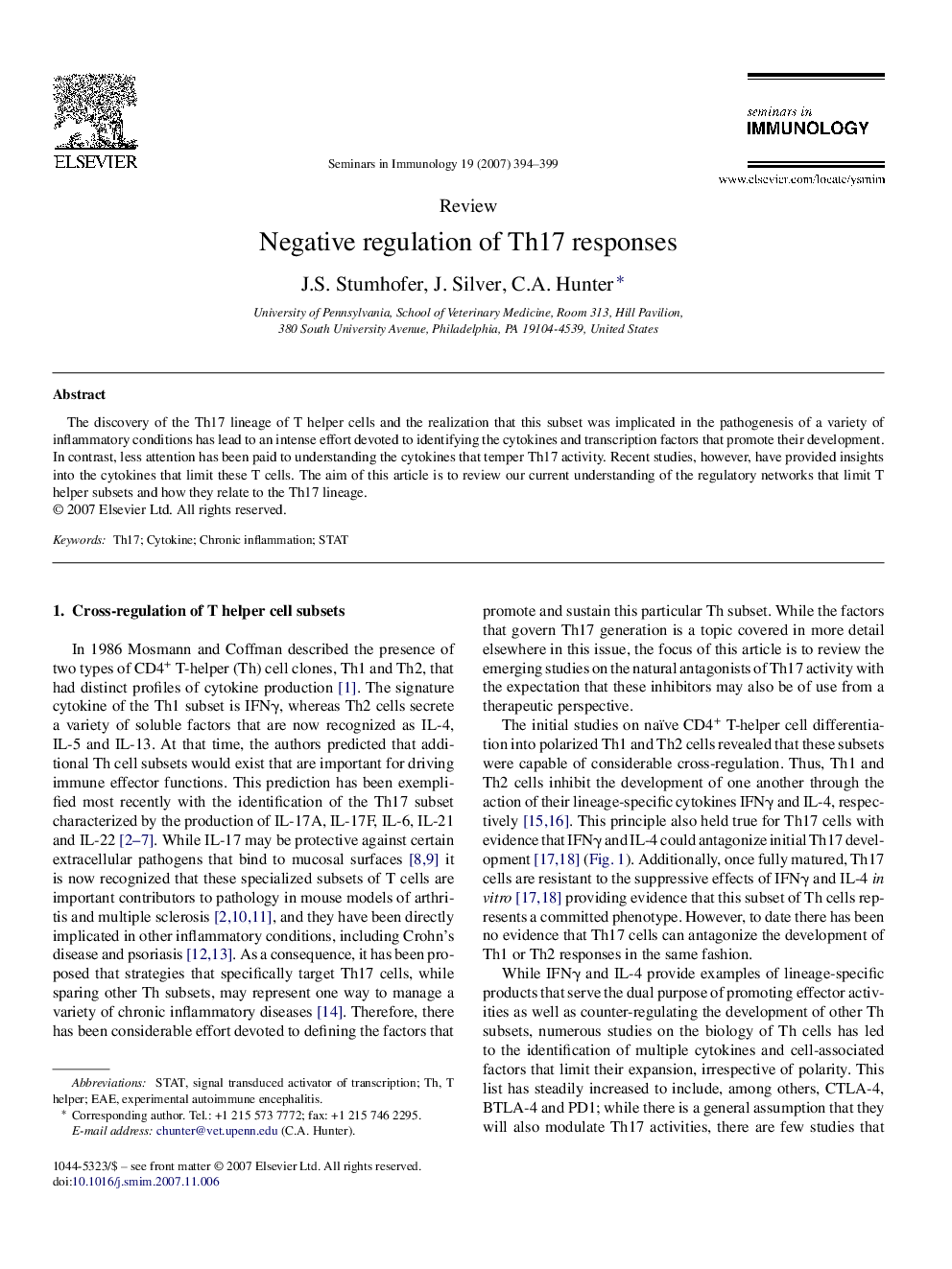 Negative regulation of Th17 responses