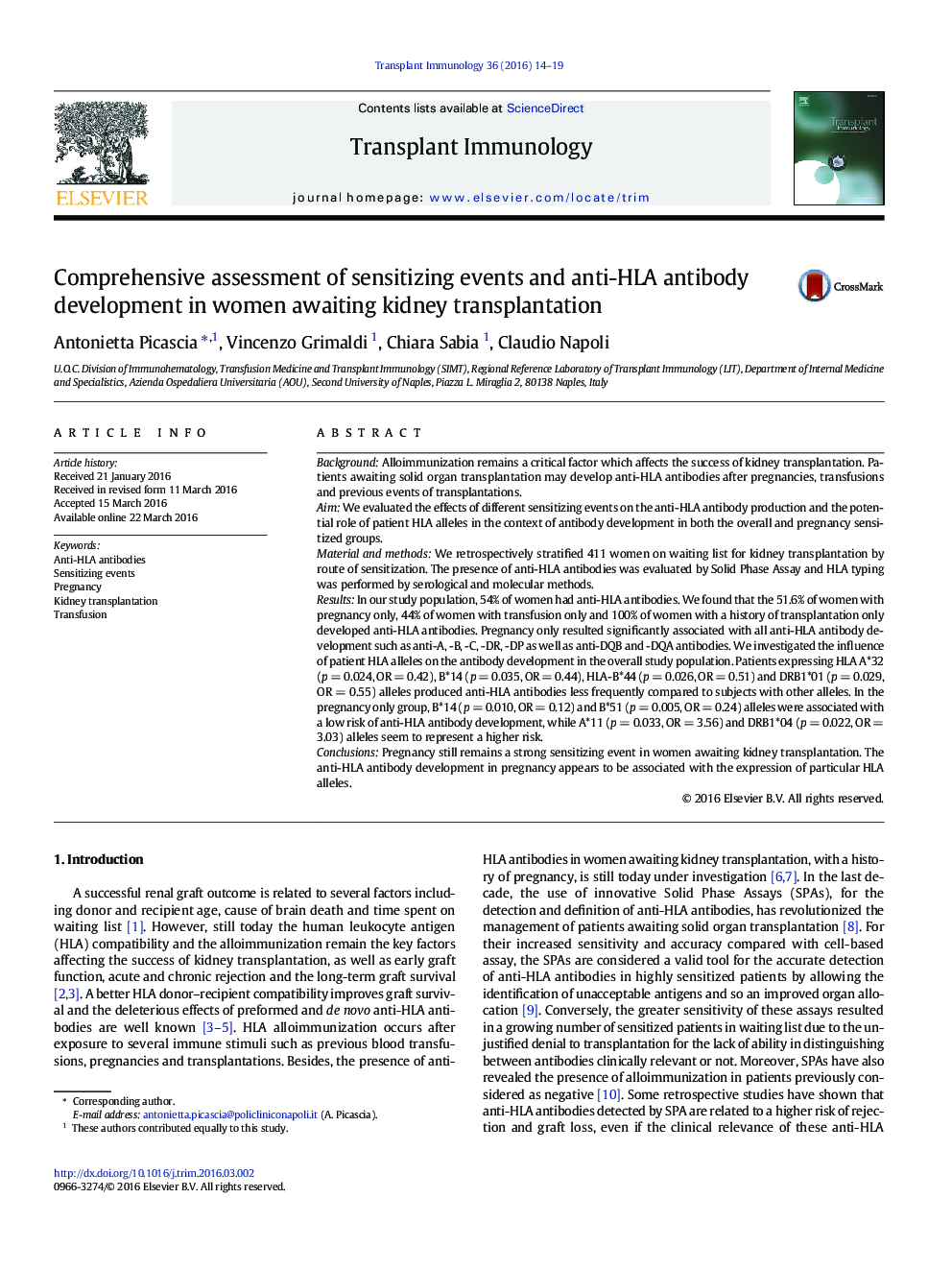 Comprehensive assessment of sensitizing events and anti-HLA antibody development in women awaiting kidney transplantation