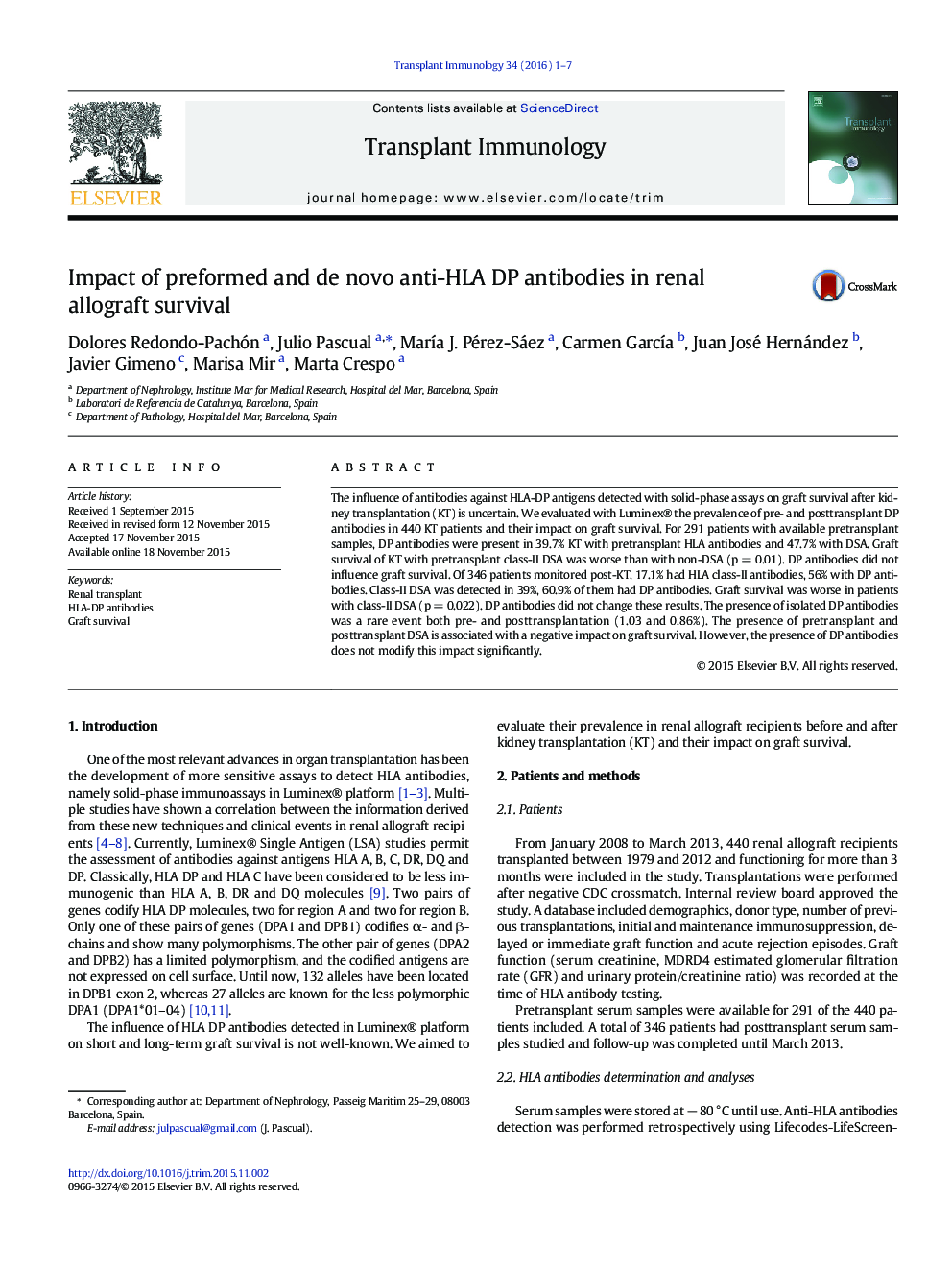 Impact of preformed and de novo anti-HLA DP antibodies in renal allograft survival