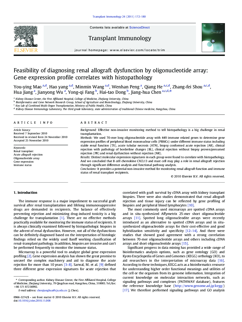 Feasibility of diagnosing renal allograft dysfunction by oligonucleotide array: Gene expression profile correlates with histopathology