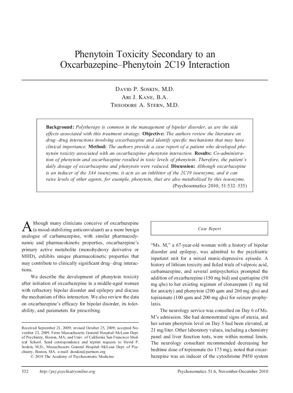 Phenytoin Toxicity Secondary to an Oxcarbazepine–Phenytoin 2C19 Interaction