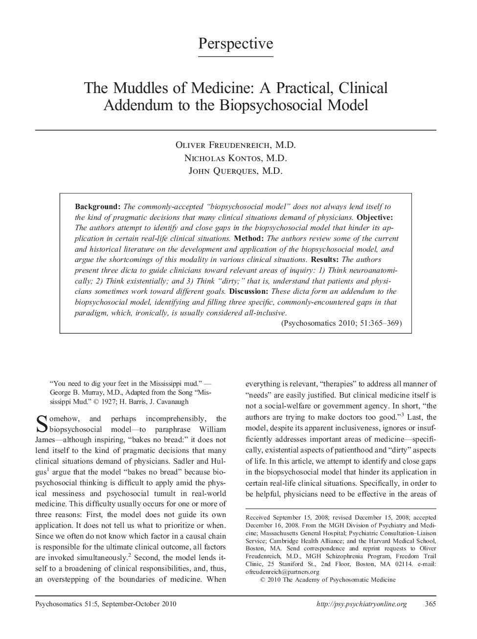The Muddles of Medicine: A Practical, Clinical Addendum to the Biopsychosocial Model