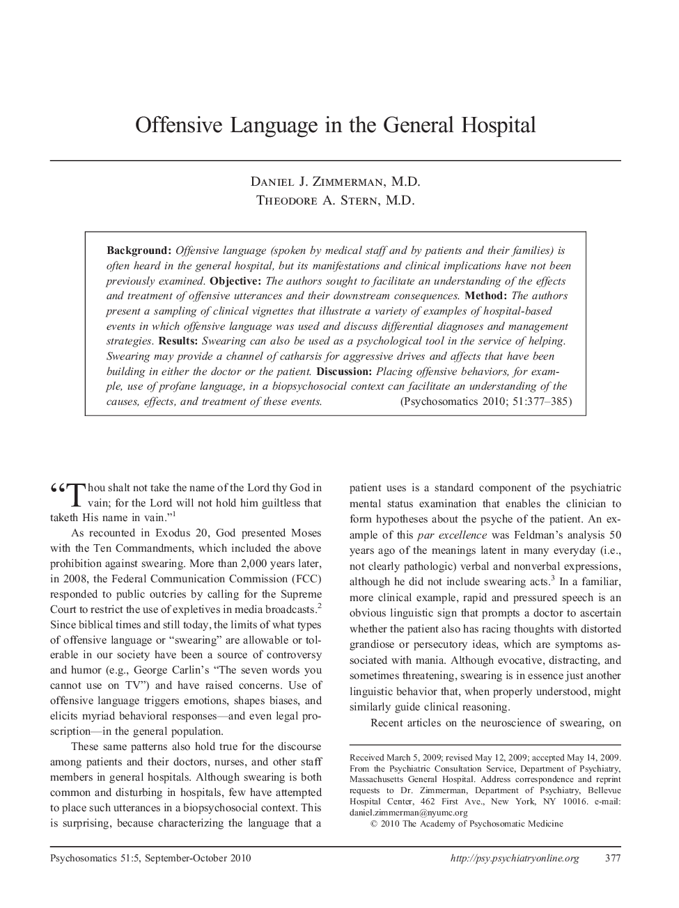 Offensive Language in the General Hospital