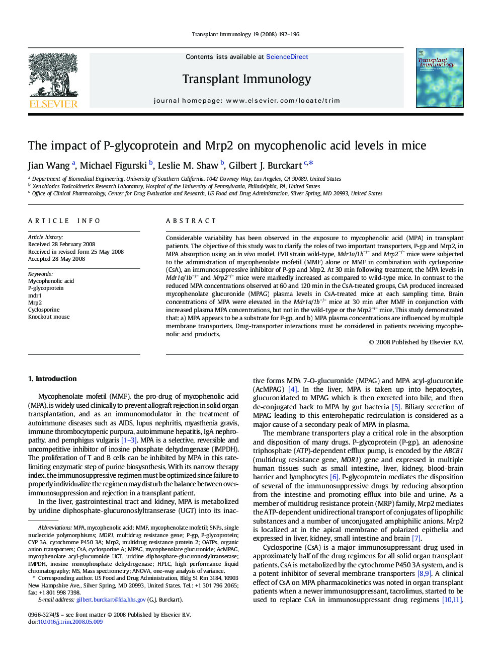 The impact of P-glycoprotein and Mrp2 on mycophenolic acid levels in mice