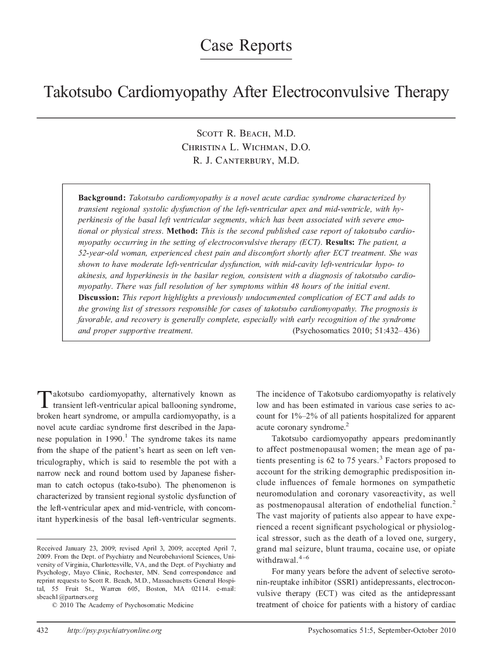 Takotsubo Cardiomyopathy After Electroconvulsive Therapy