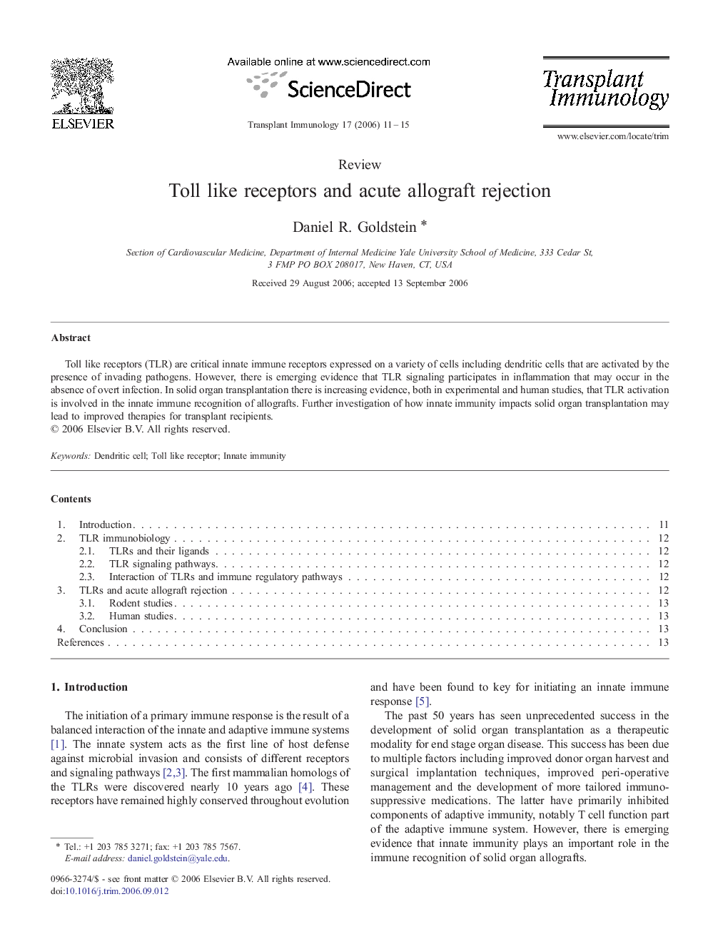 Toll like receptors and acute allograft rejection