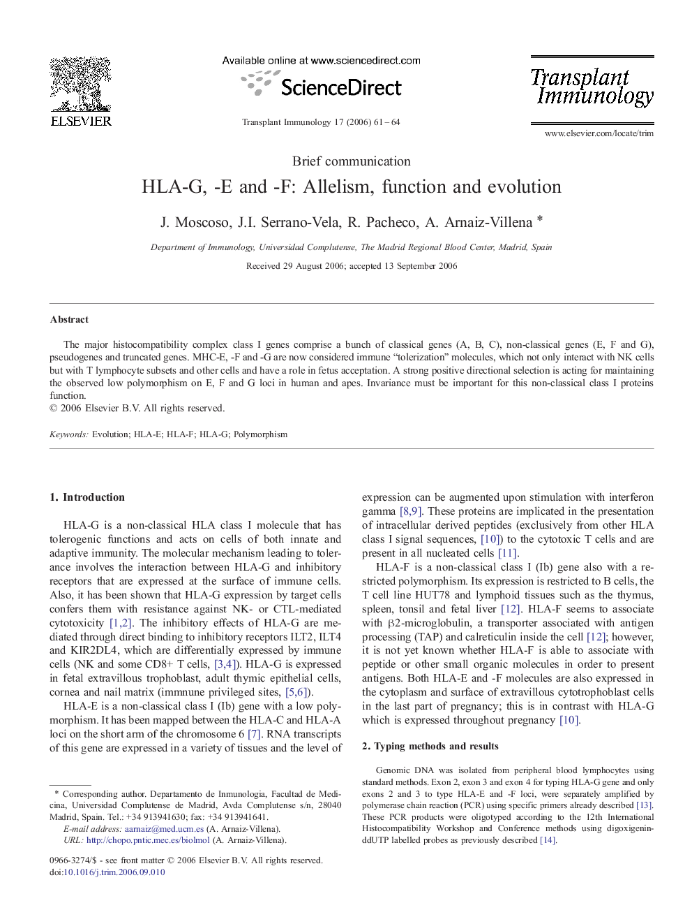 HLA-G, -E and -F: Allelism, function and evolution