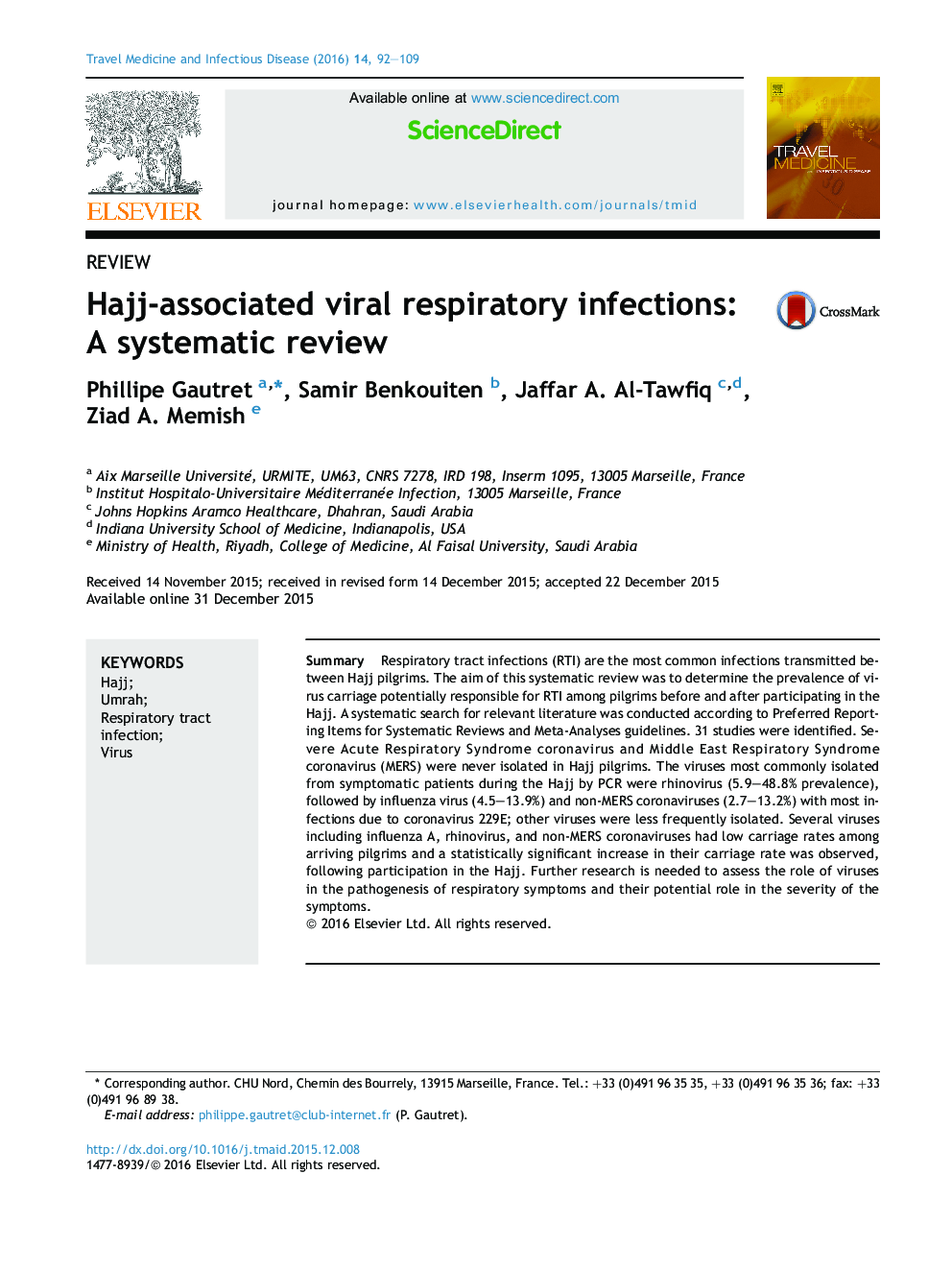 Hajj-associated viral respiratory infections: A systematic review