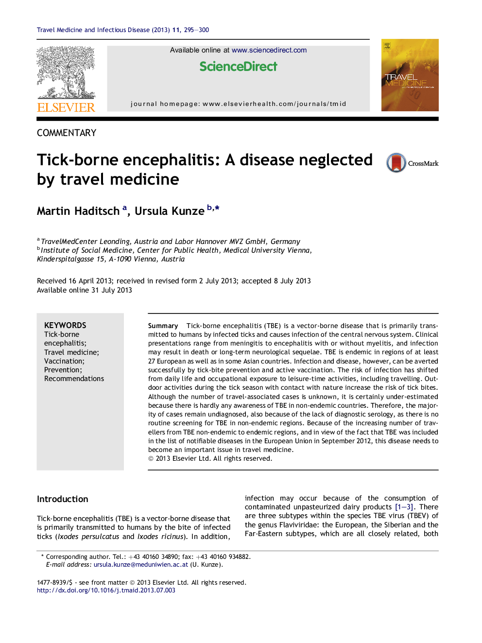 Tick-borne encephalitis: A disease neglected by travel medicine