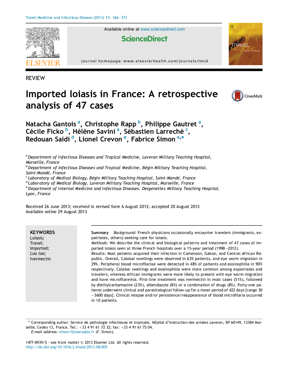 Imported loiasis in France: A retrospective analysis of 47 cases