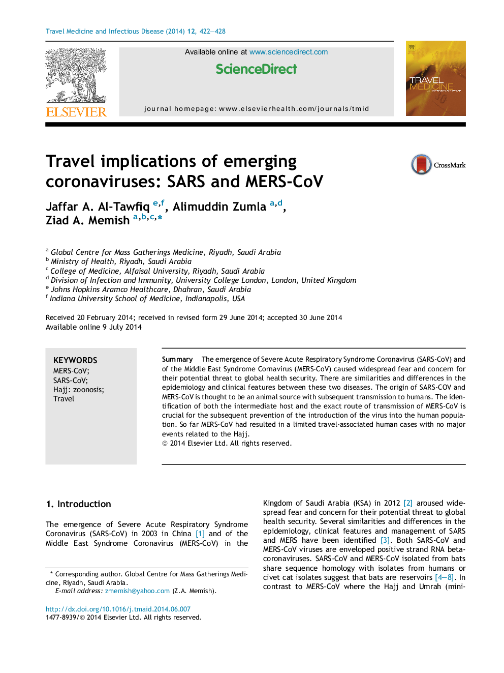 Travel implications of emerging coronaviruses: SARS and MERS-CoV