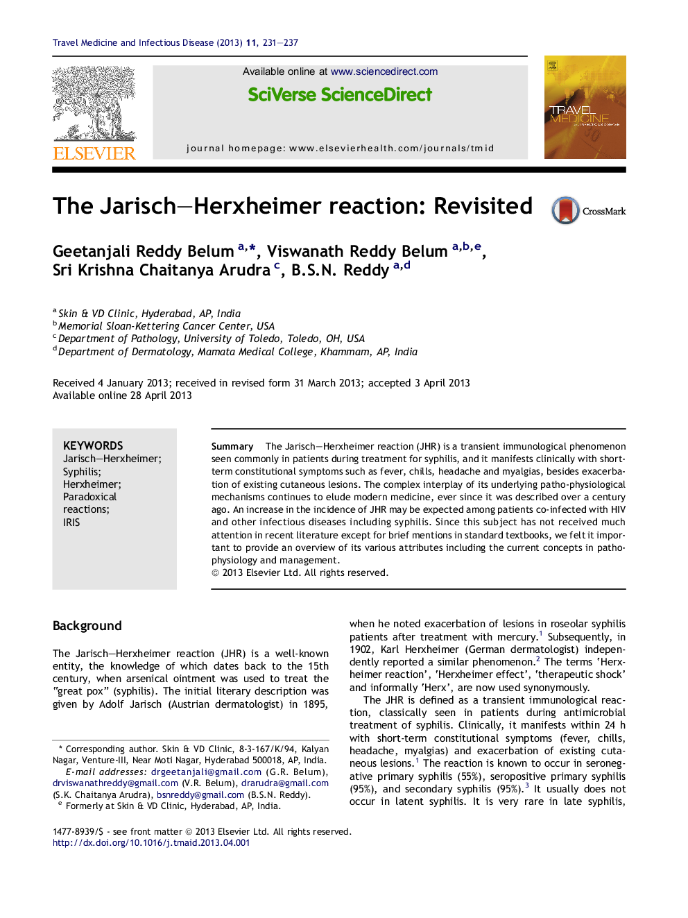 The Jarisch–Herxheimer reaction: Revisited