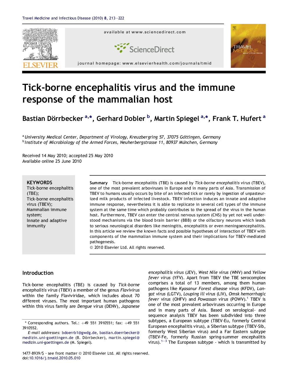 Tick-borne encephalitis virus and the immune response of the mammalian host