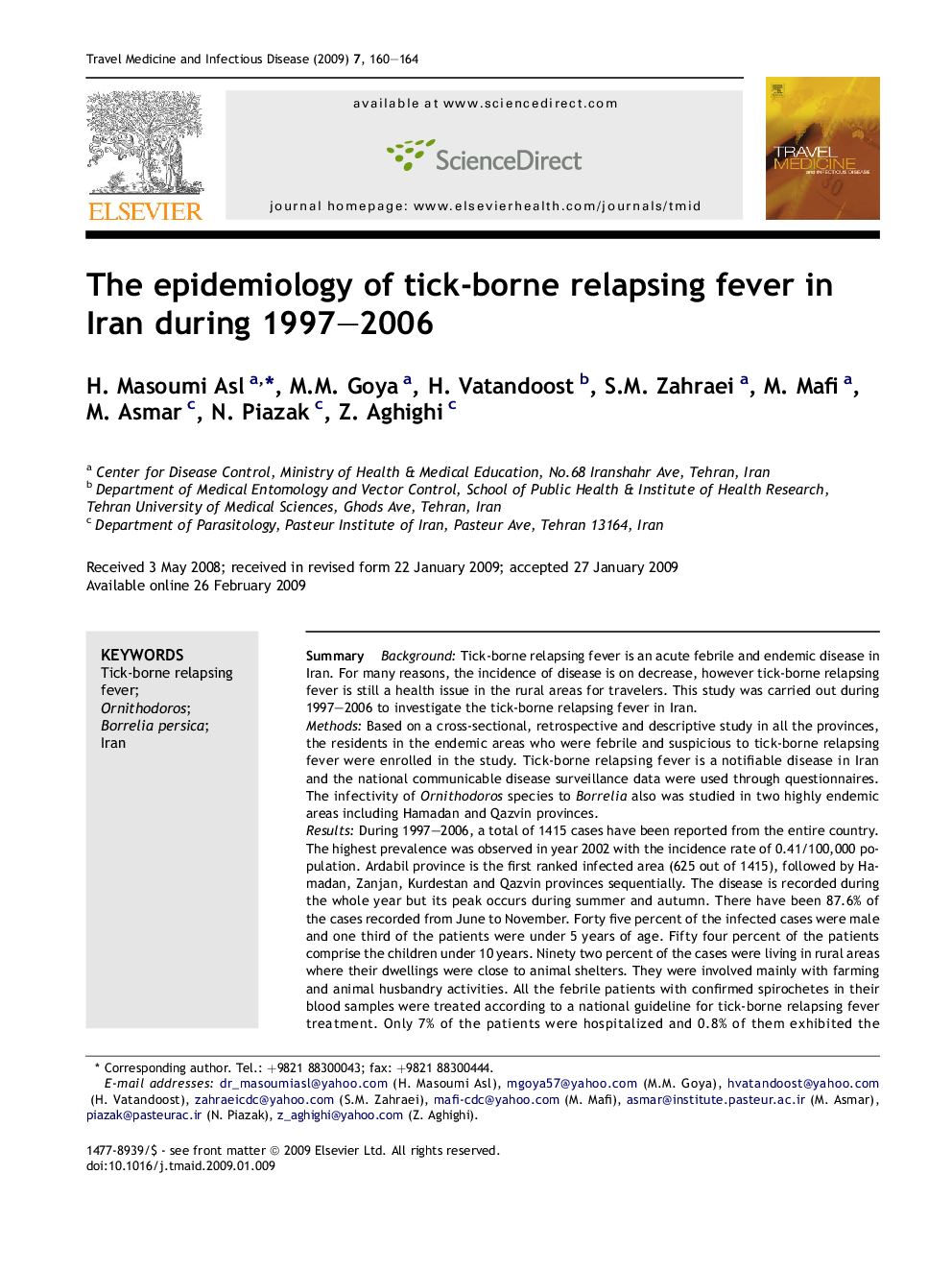 The epidemiology of tick-borne relapsing fever in Iran during 1997–2006