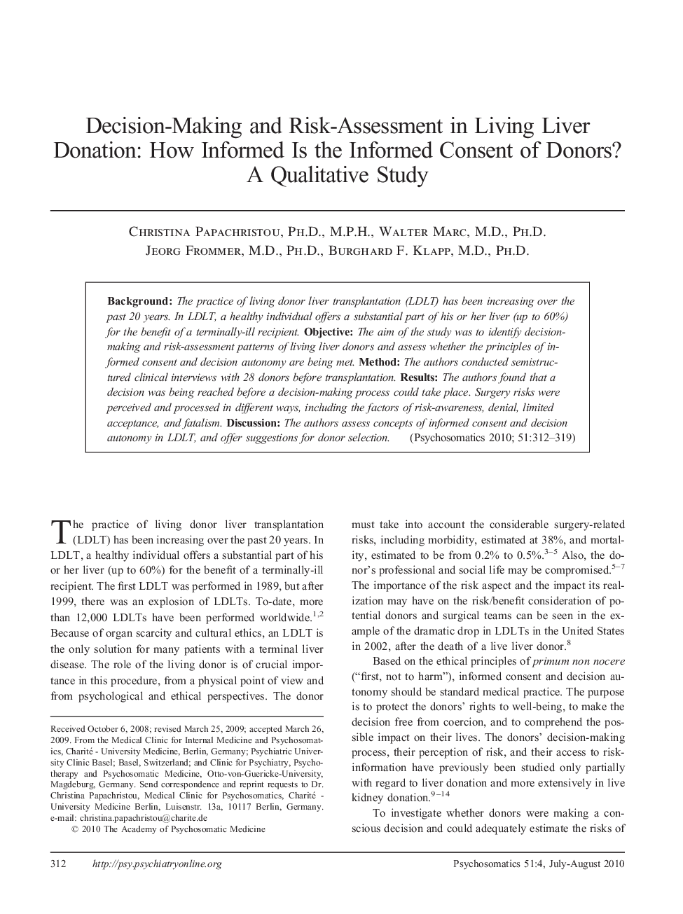 Decision-Making and Risk-Assessment in Living Liver Donation: How Informed Is the Informed Consent of Donors? A Qualitative Study