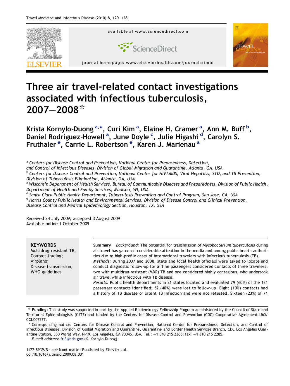 Three air travel-related contact investigations associated with infectious tuberculosis, 2007–2008 