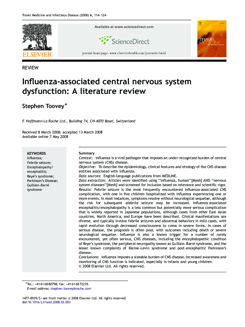 Influenza-associated central nervous system dysfunction: A literature review