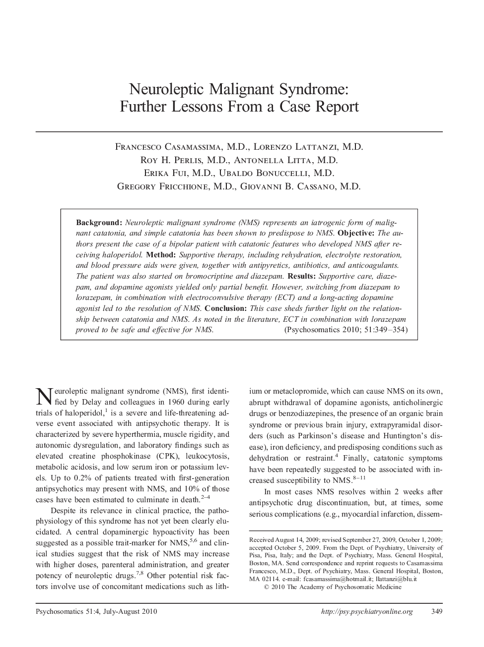 عکس صفحه اول مقاله: Neuroleptic Malignant Syndrome: Further Lessons From a Case Report Neuroleptic Malignant Syndrome: Further Lessons From a Case Report
