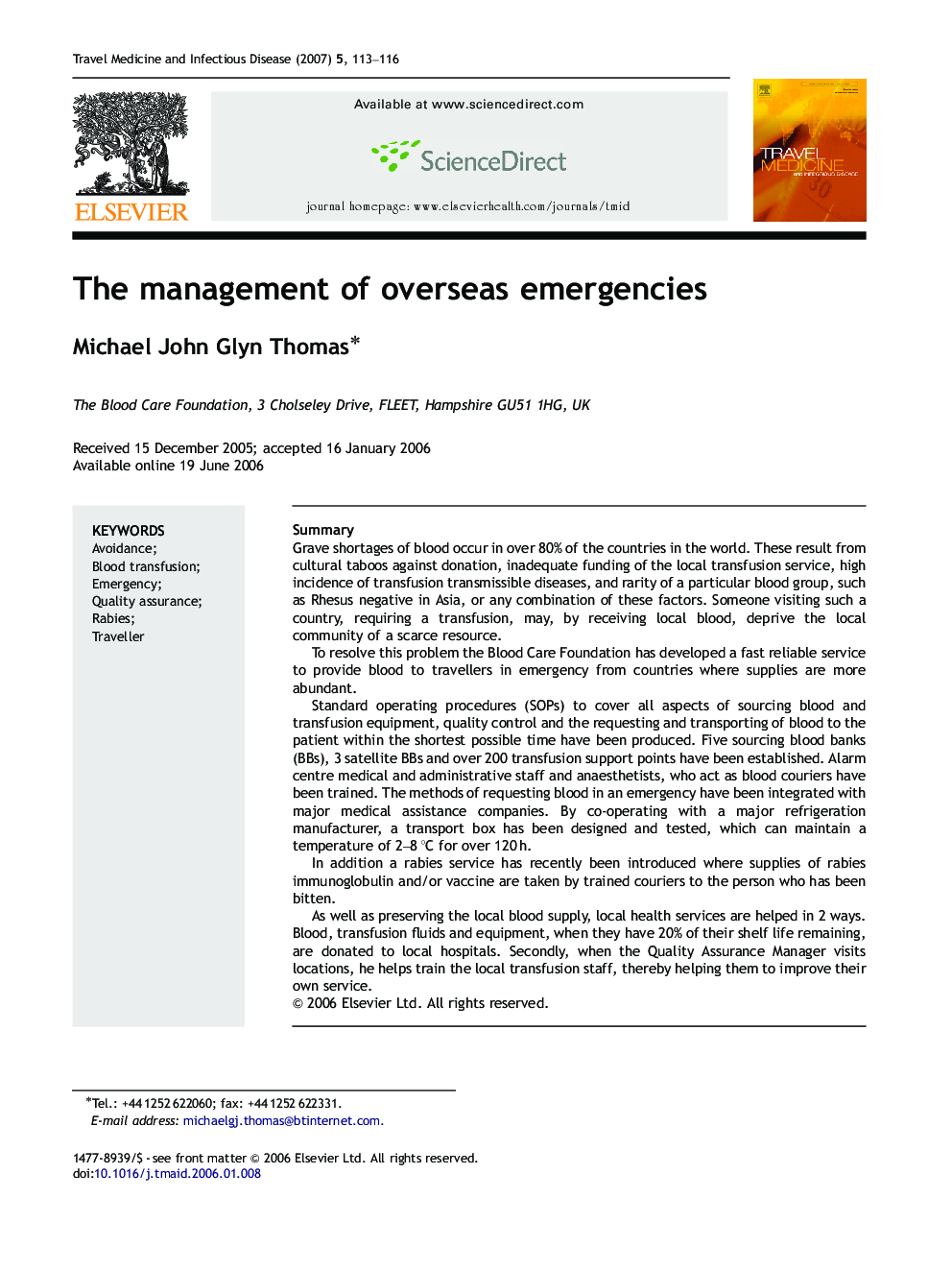 The management of overseas emergencies