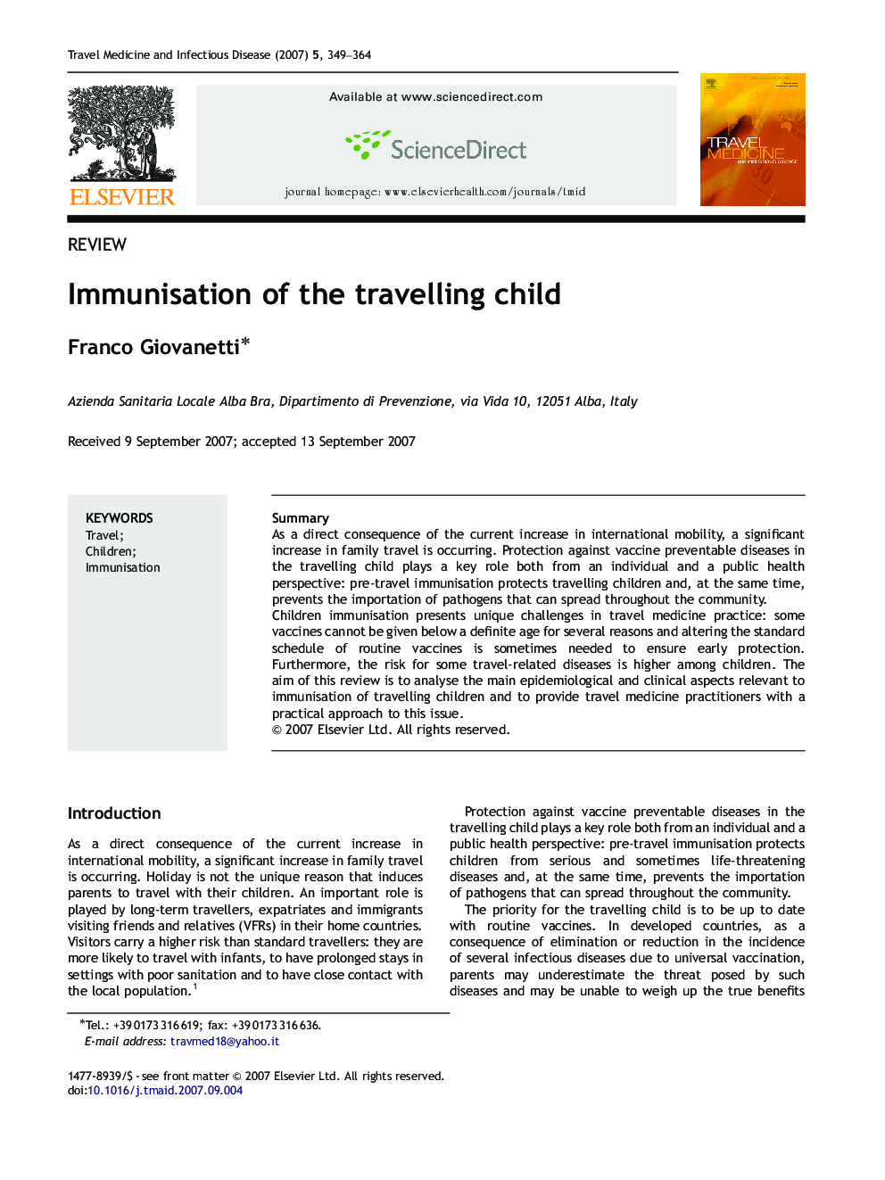 Immunisation of the travelling child