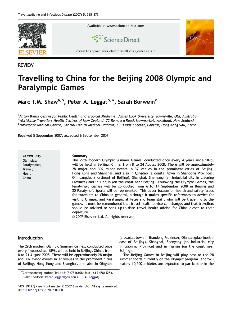 Travelling to China for the Beijing 2008 Olympic and Paralympic Games