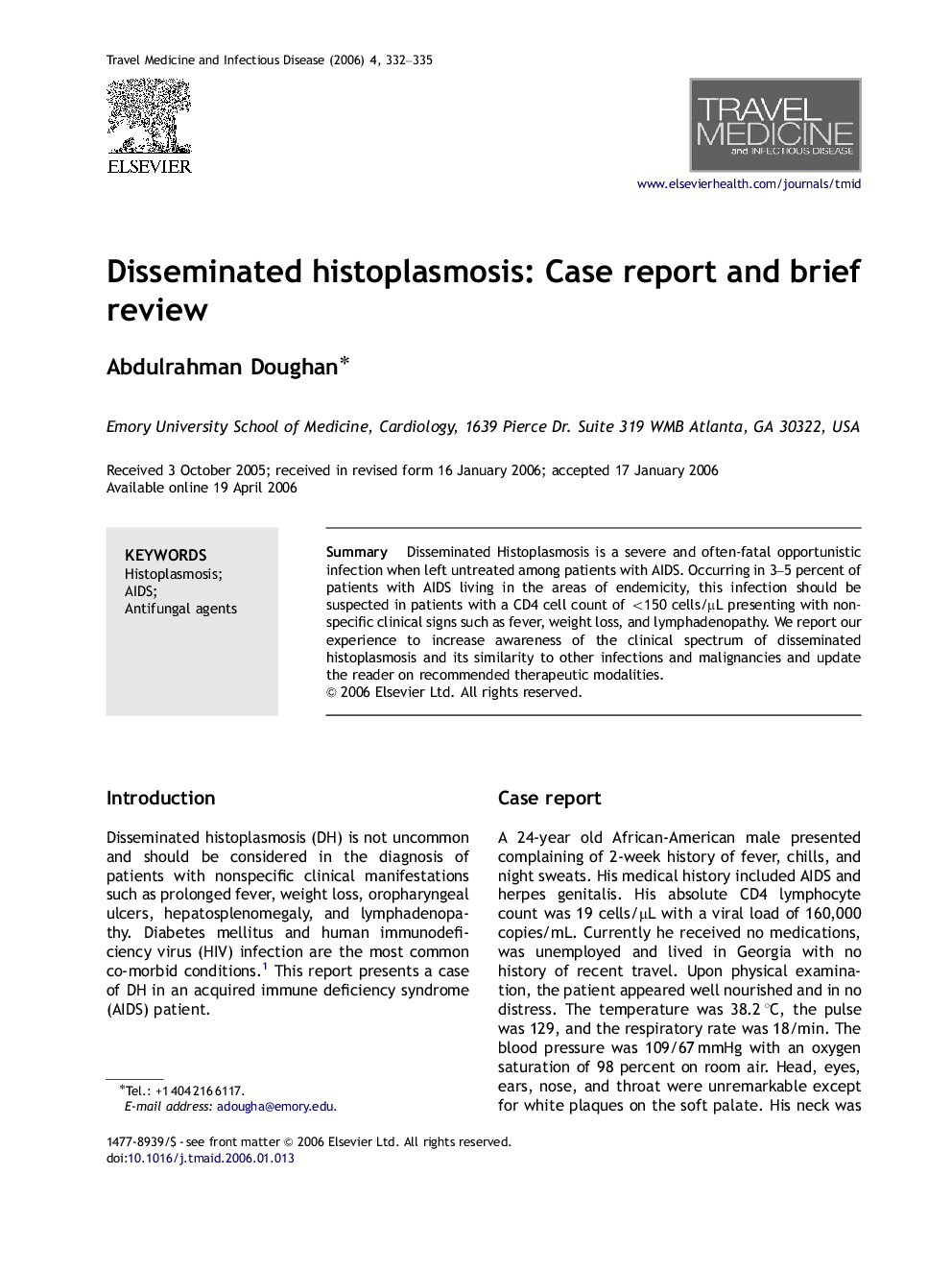 Disseminated histoplasmosis: Case report and brief review