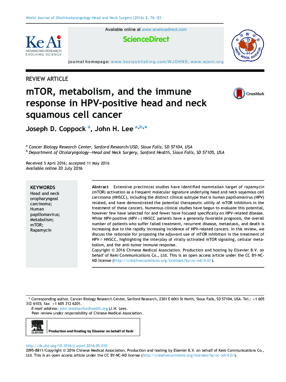 mTOR, metabolism, and the immune response in HPV-positive head and neck squamous cell cancer 