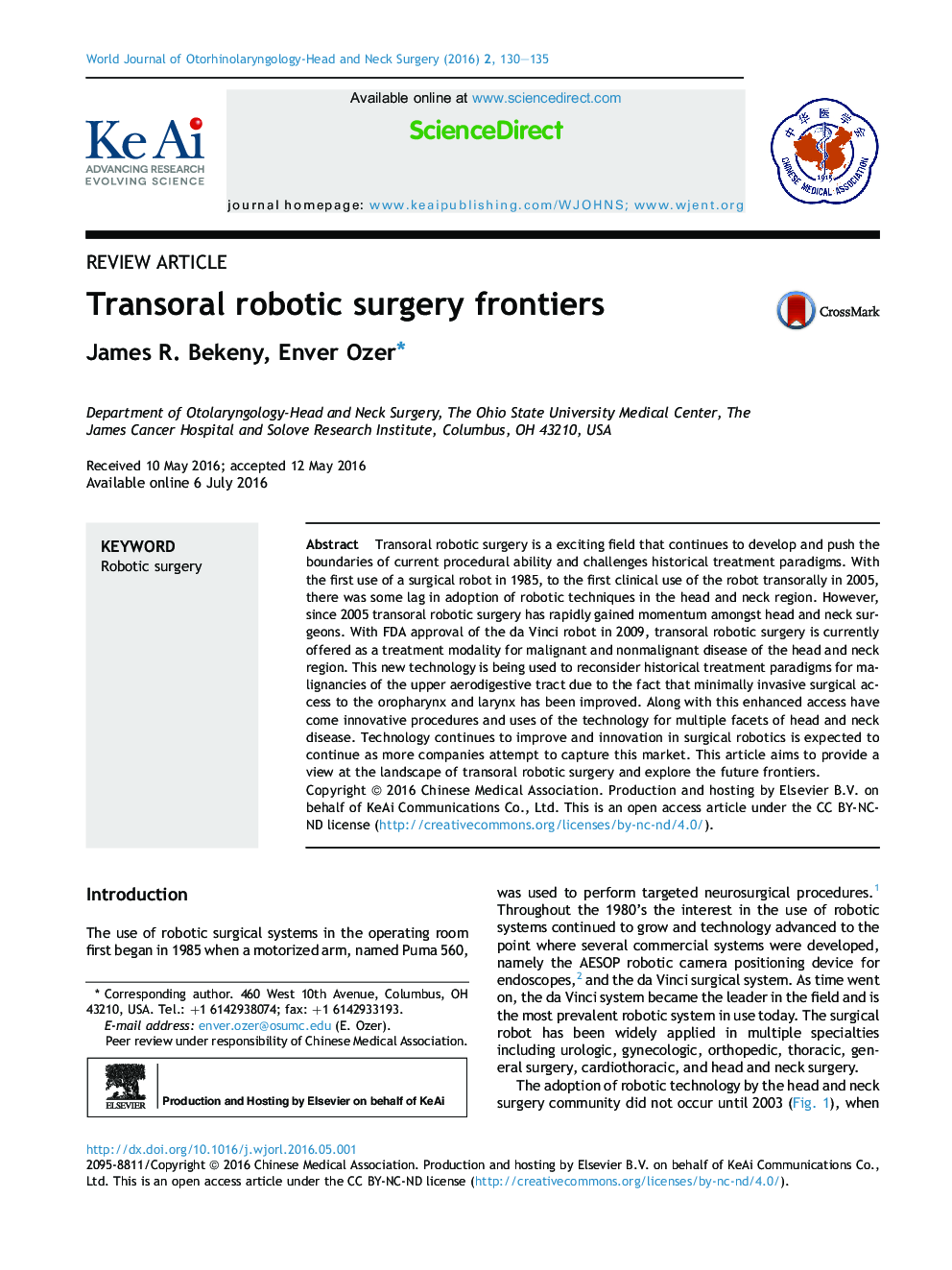 Transoral robotic surgery frontiers 
