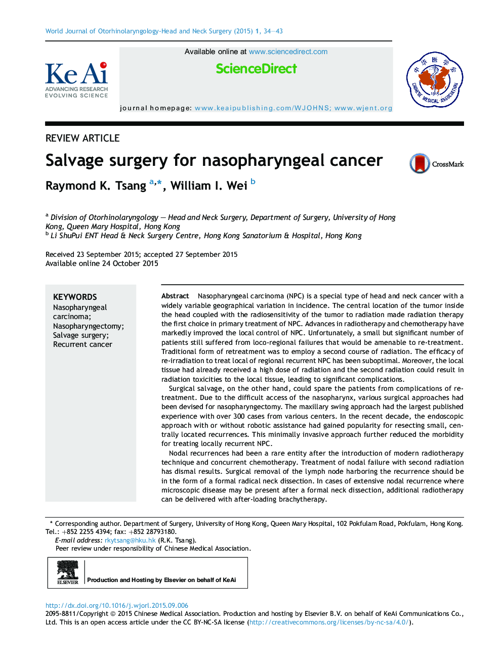 Salvage surgery for nasopharyngeal cancer 