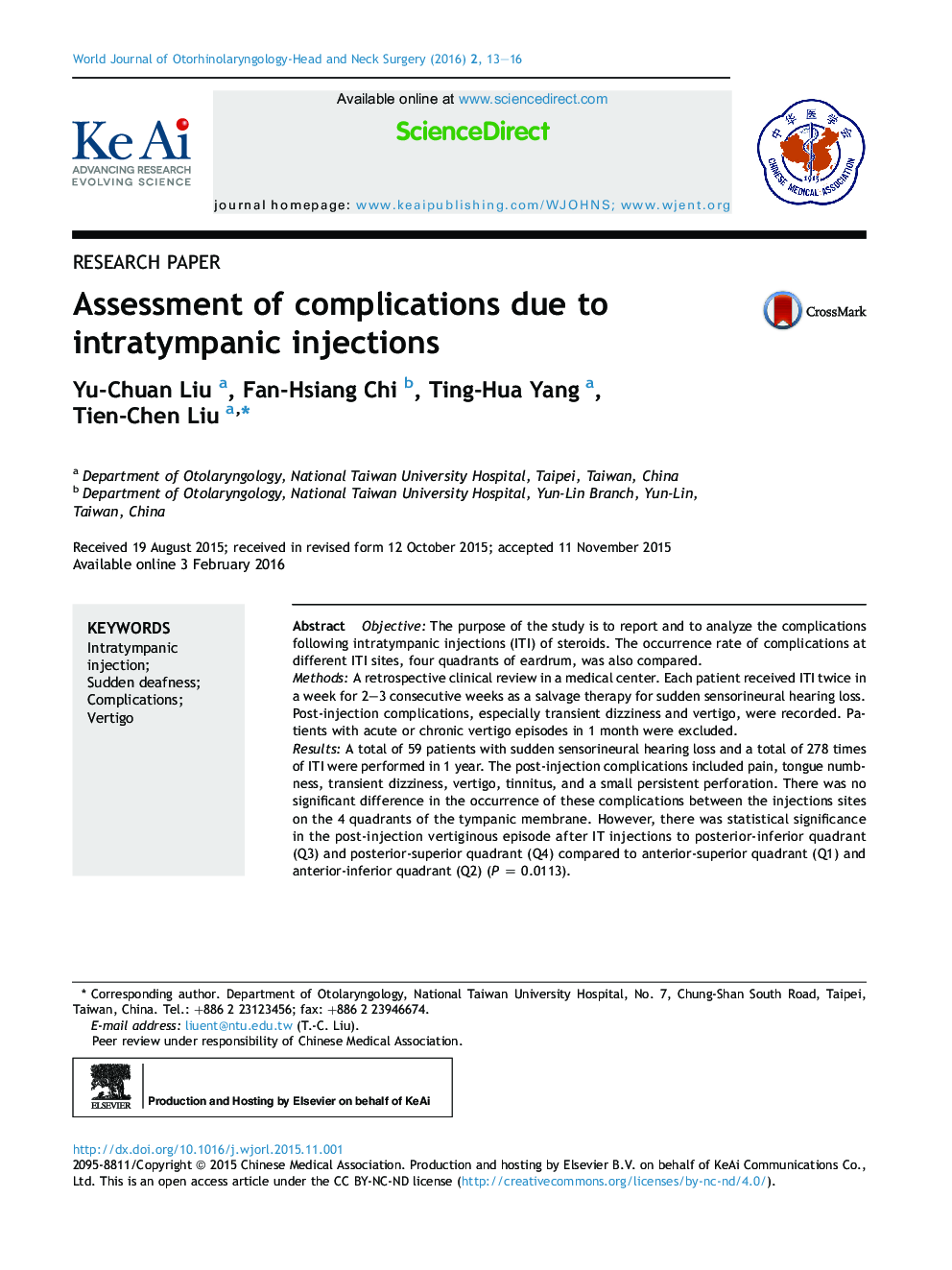 Assessment of complications due to intratympanic injections 