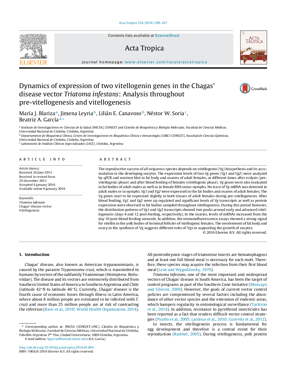 Dynamics of expression of two vitellogenin genes in the Chagas’ disease vector Triatoma infestans: Analysis throughout pre-vitellogenesis and vitellogenesis