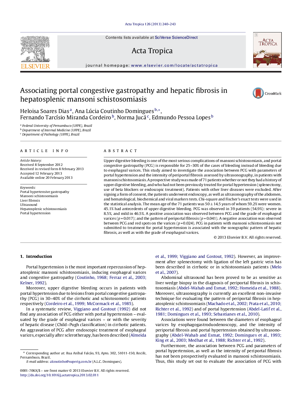 Associating portal congestive gastropathy and hepatic fibrosis in hepatosplenic mansoni schistosomiasis