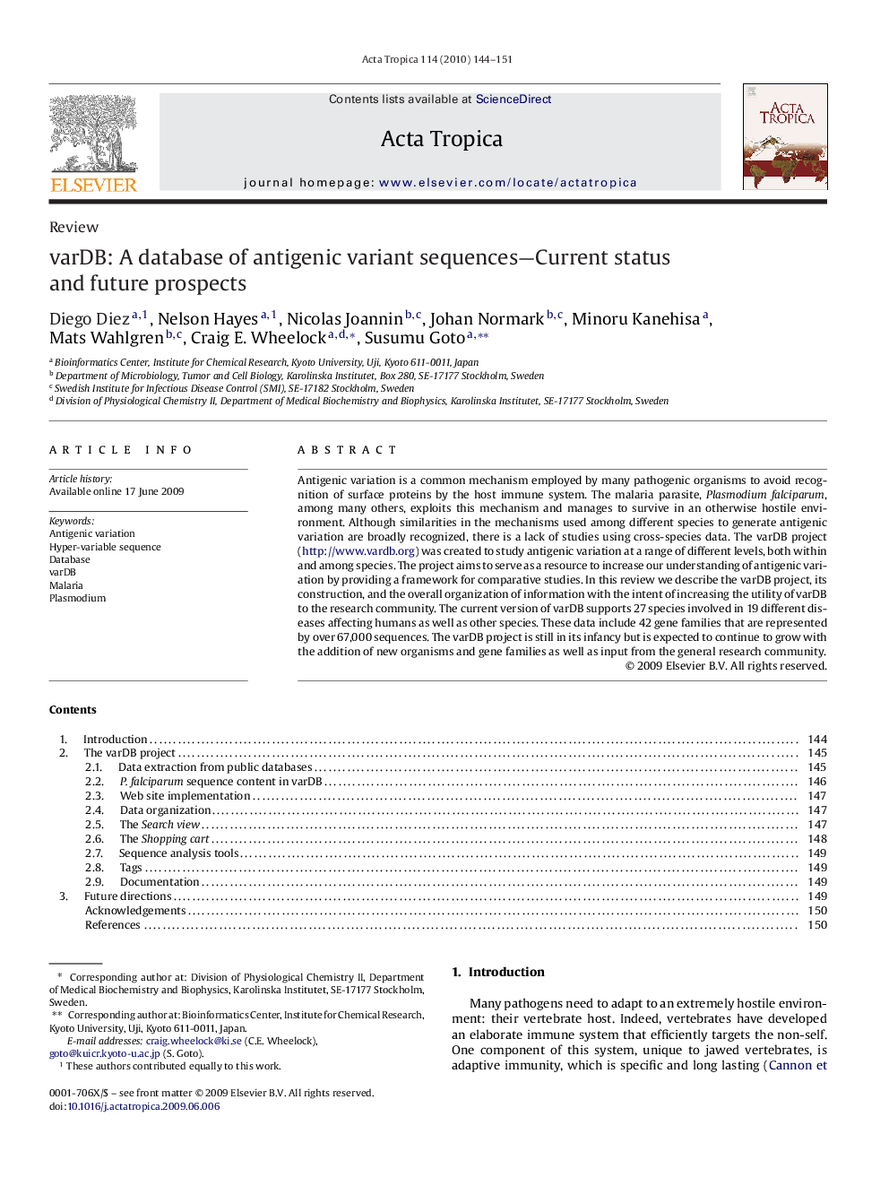 varDB: A database of antigenic variant sequences-Current status and future prospects