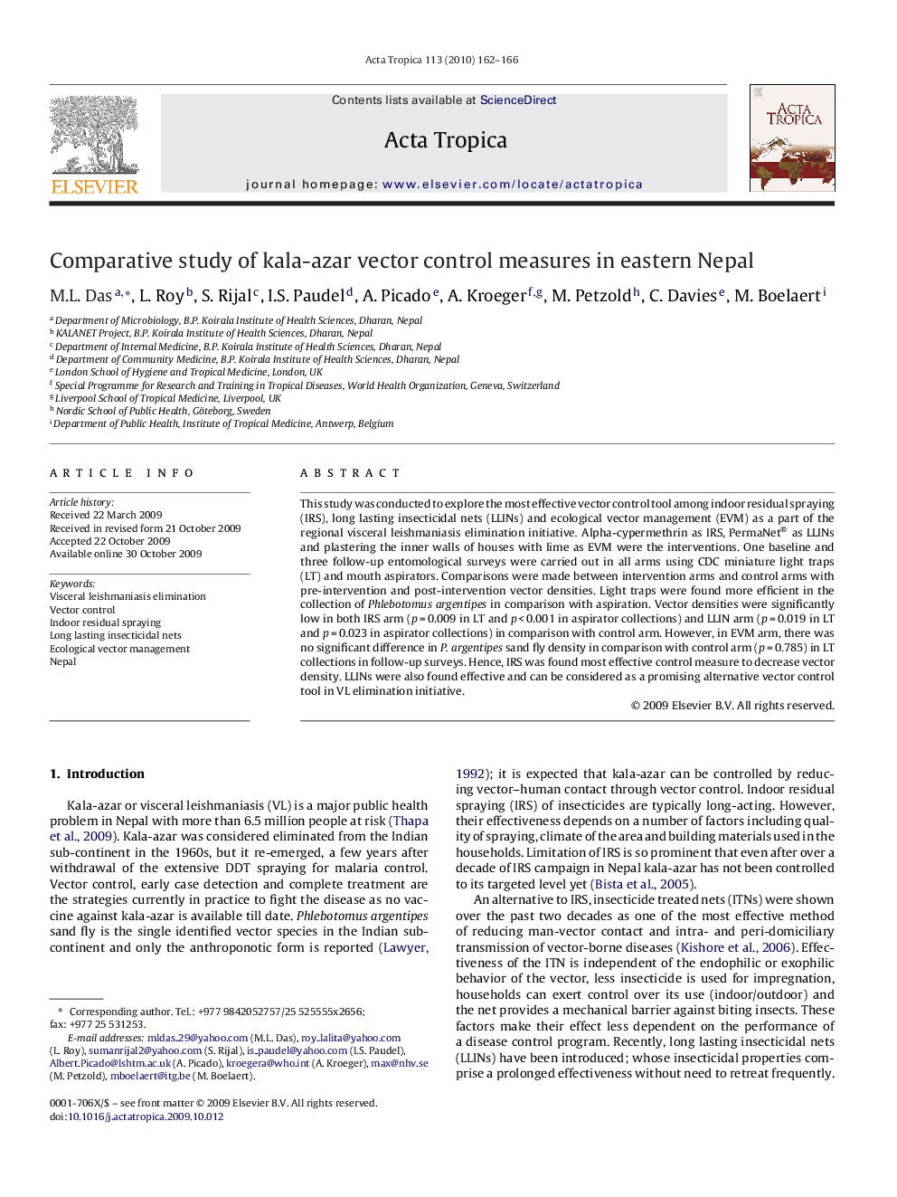 Comparative study of kala-azar vector control measures in eastern Nepal