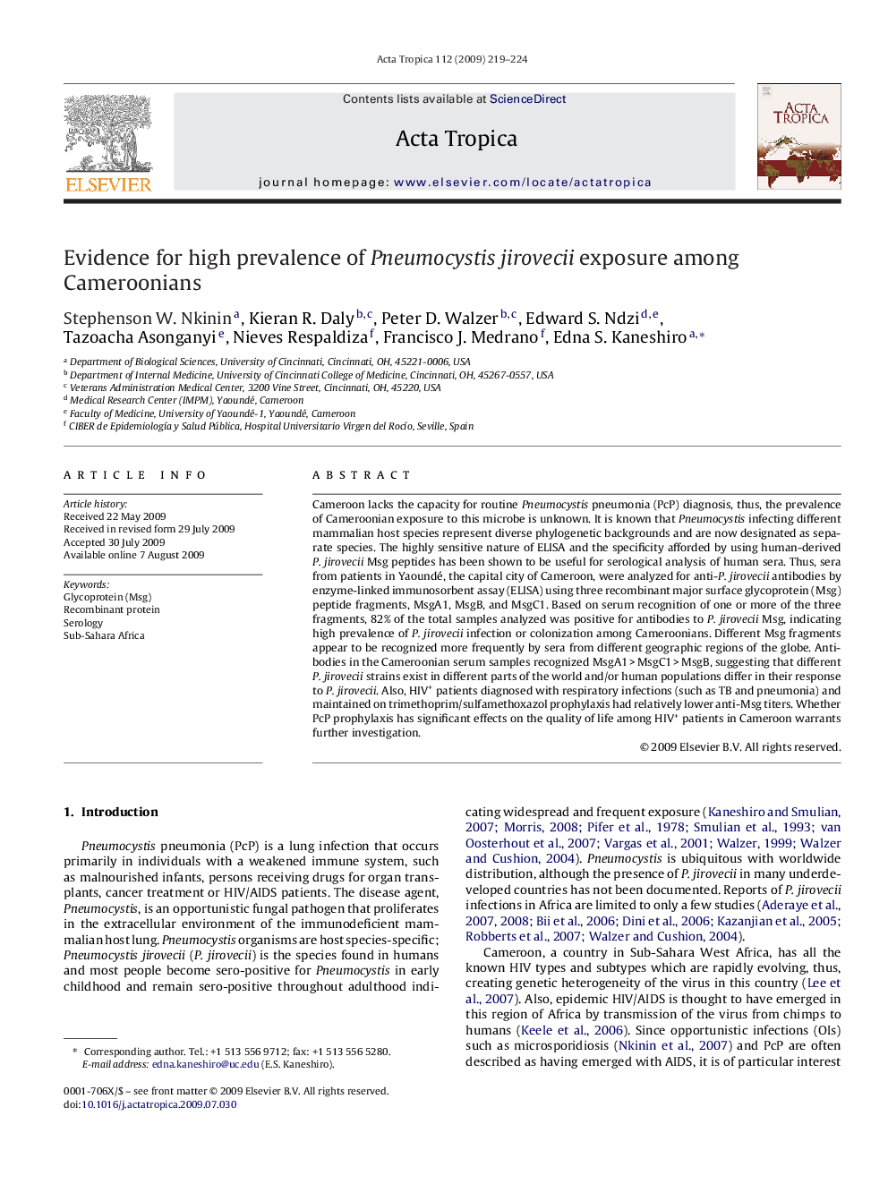 Evidence for high prevalence of Pneumocystis jirovecii exposure among Cameroonians