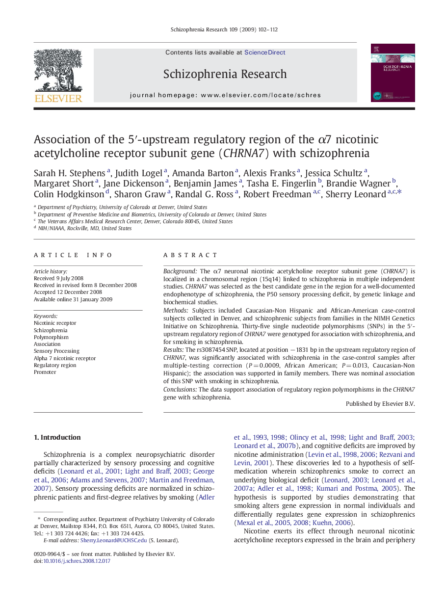 Association of the 5′-upstream regulatory region of the α7 nicotinic acetylcholine receptor subunit gene (CHRNA7) with schizophrenia