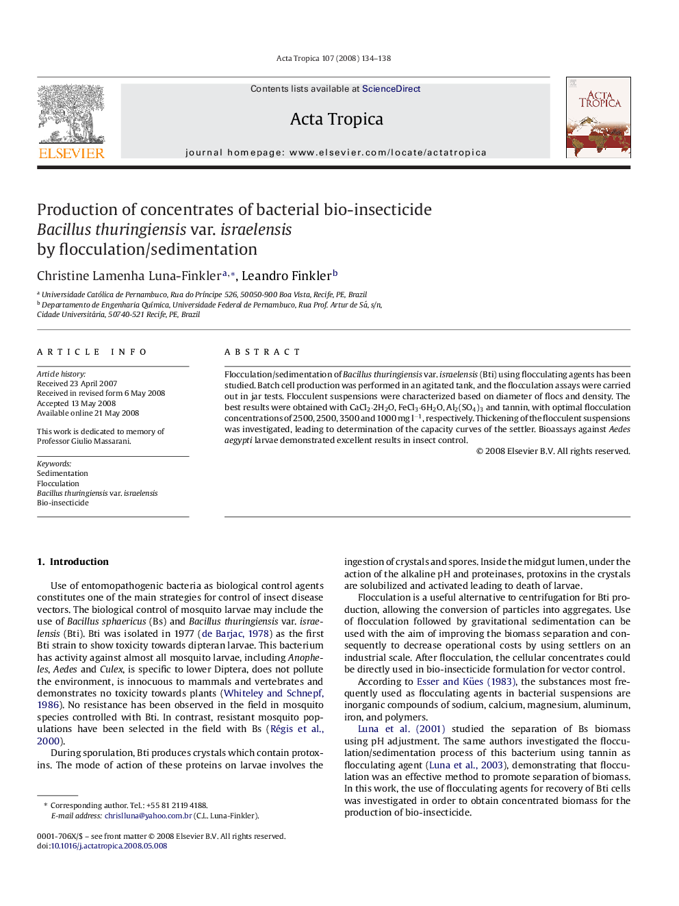 Production of concentrates of bacterial bio-insecticide Bacillus thuringiensis var. israelensis by flocculation/sedimentation