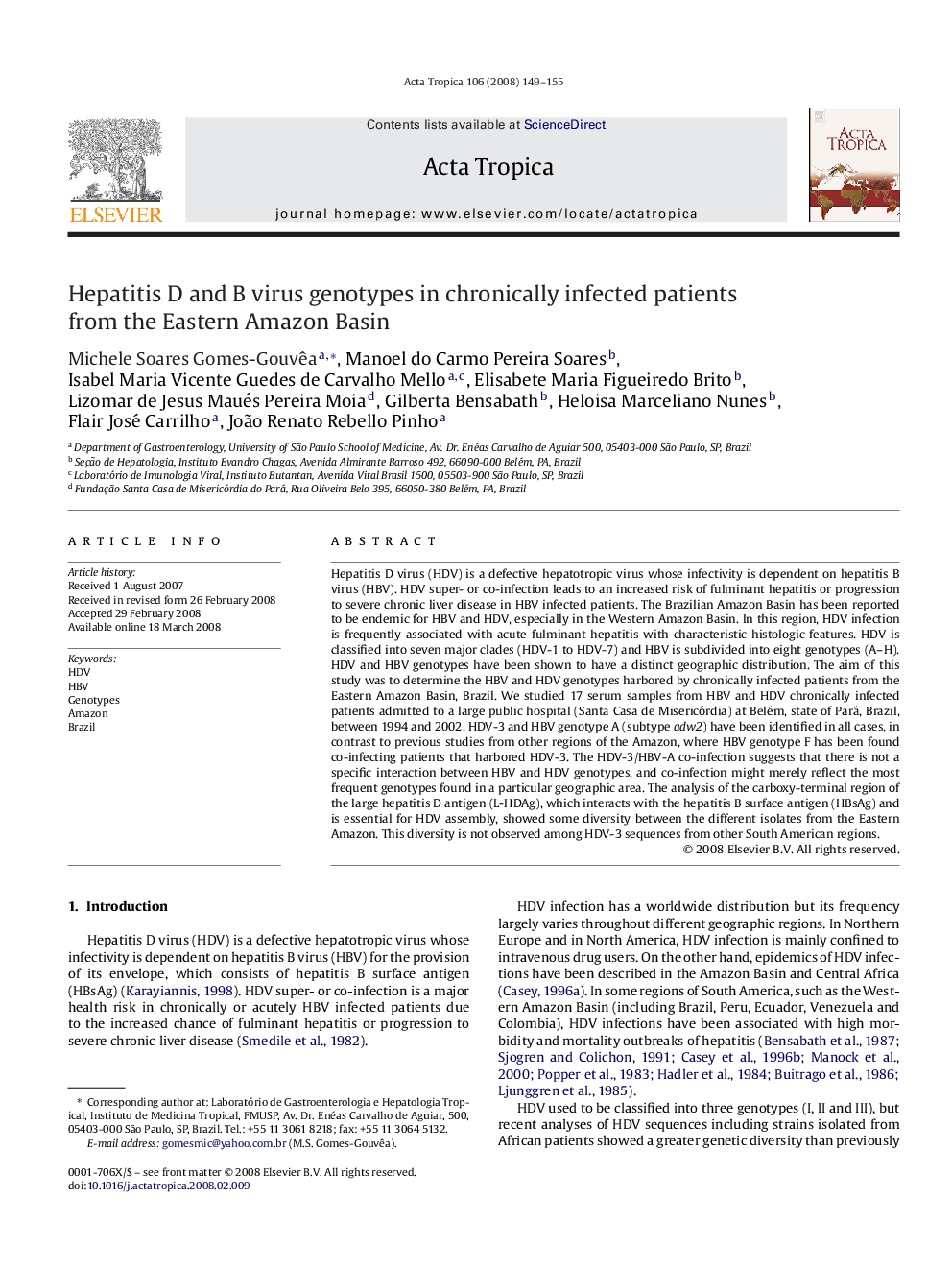 Hepatitis D and B virus genotypes in chronically infected patients from the Eastern Amazon Basin