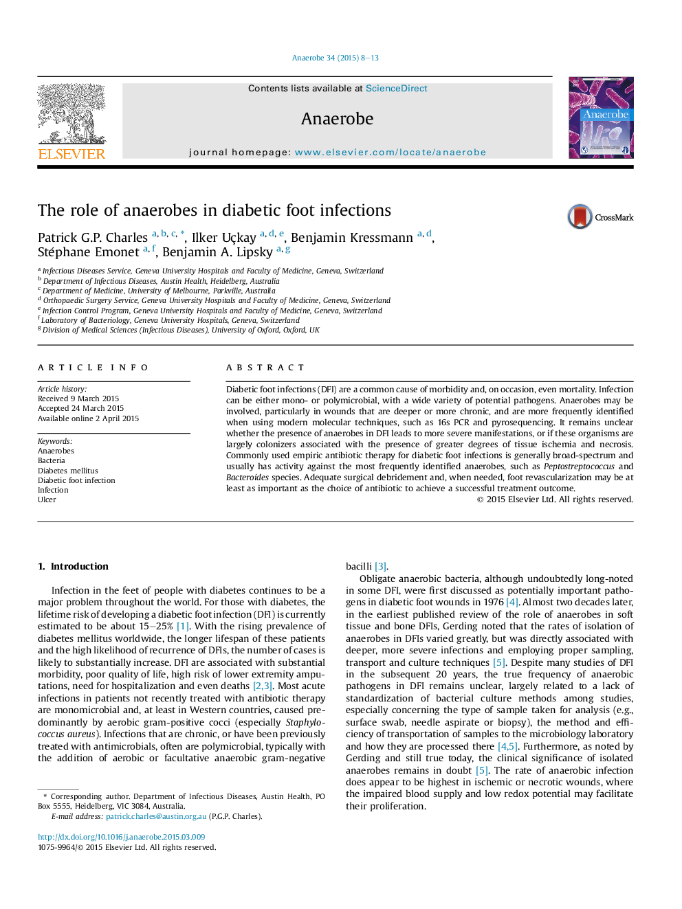 The role of anaerobes in diabetic foot infections