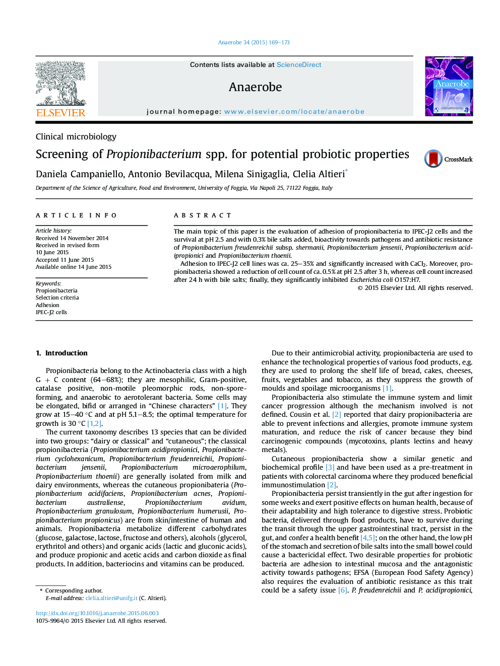 Screening of Propionibacterium spp. for potential probiotic properties