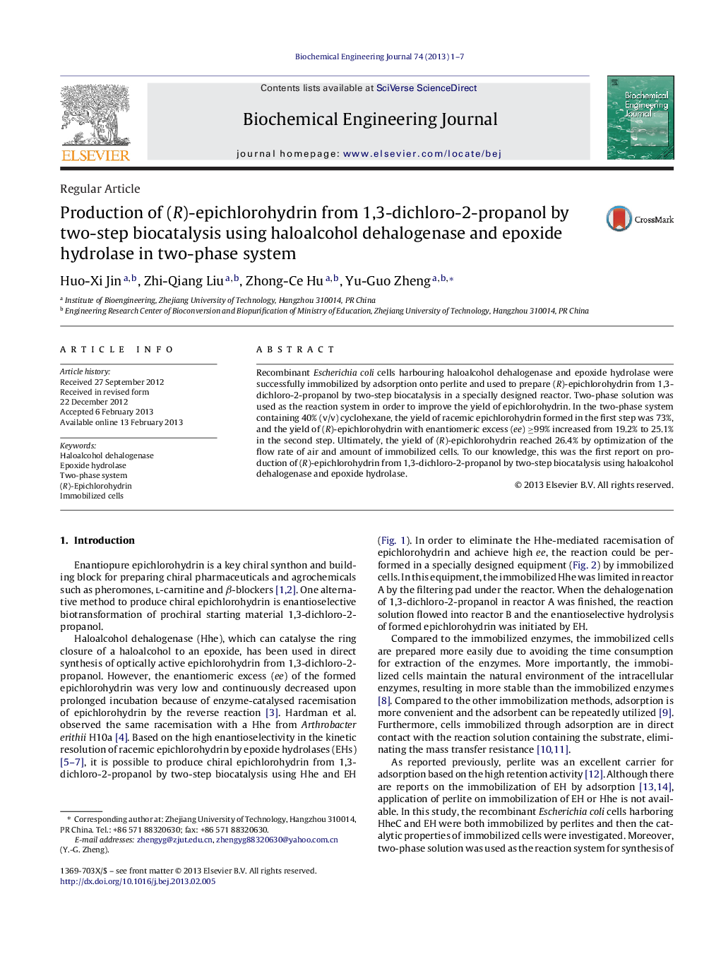 Production of (R)-epichlorohydrin from 1,3-dichloro-2-propanol by two-step biocatalysis using haloalcohol dehalogenase and epoxide hydrolase in two-phase system