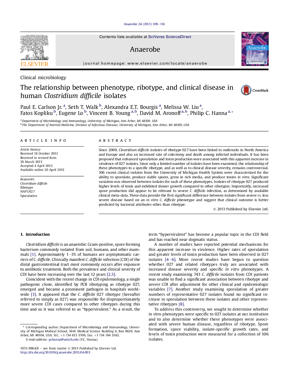 The relationship between phenotype, ribotype, and clinical disease in human Clostridium difficile isolates