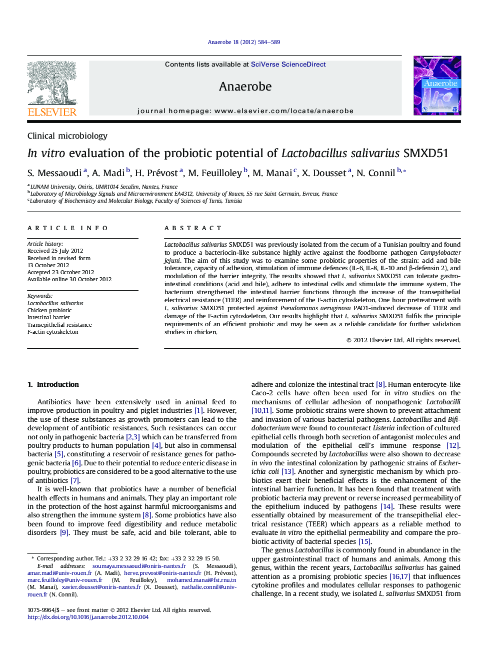 In vitro evaluation of the probiotic potential of Lactobacillus salivarius SMXD51