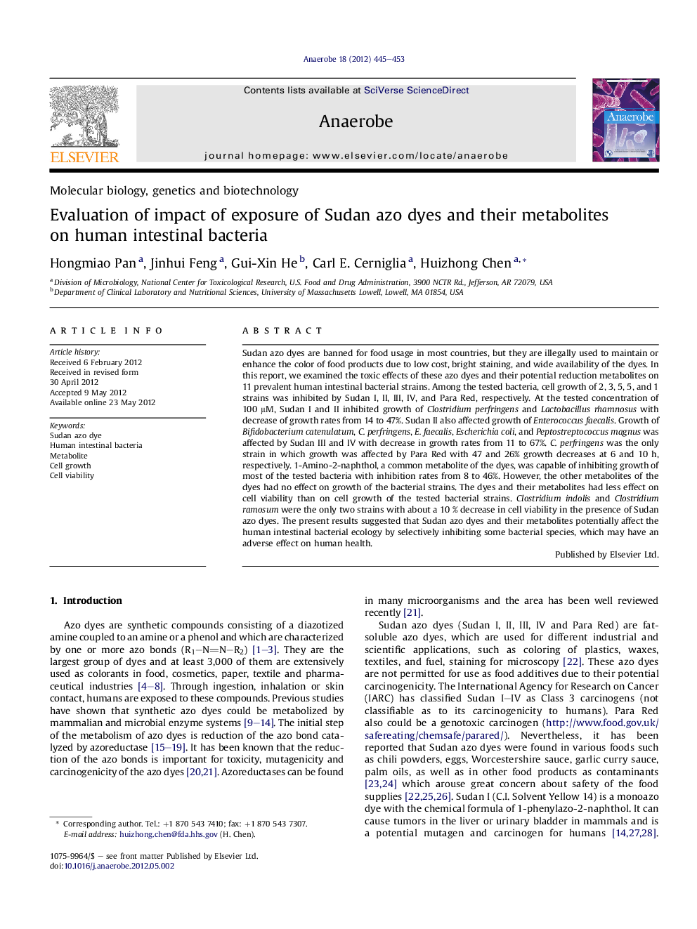 Evaluation of impact of exposure of Sudan azo dyes and their metabolites on human intestinal bacteria