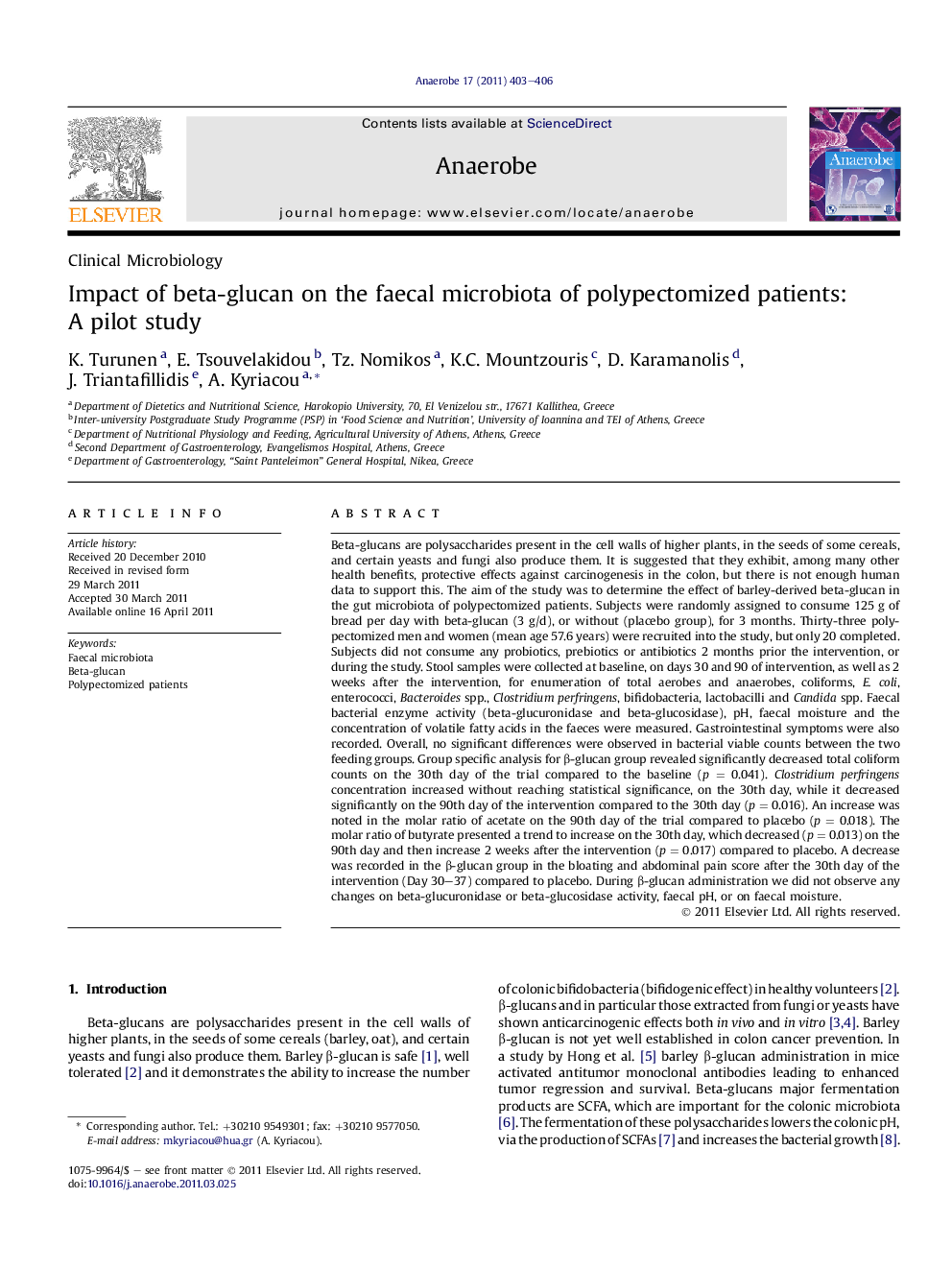 Impact of beta-glucan on the faecal microbiota of polypectomized patients: A pilot study