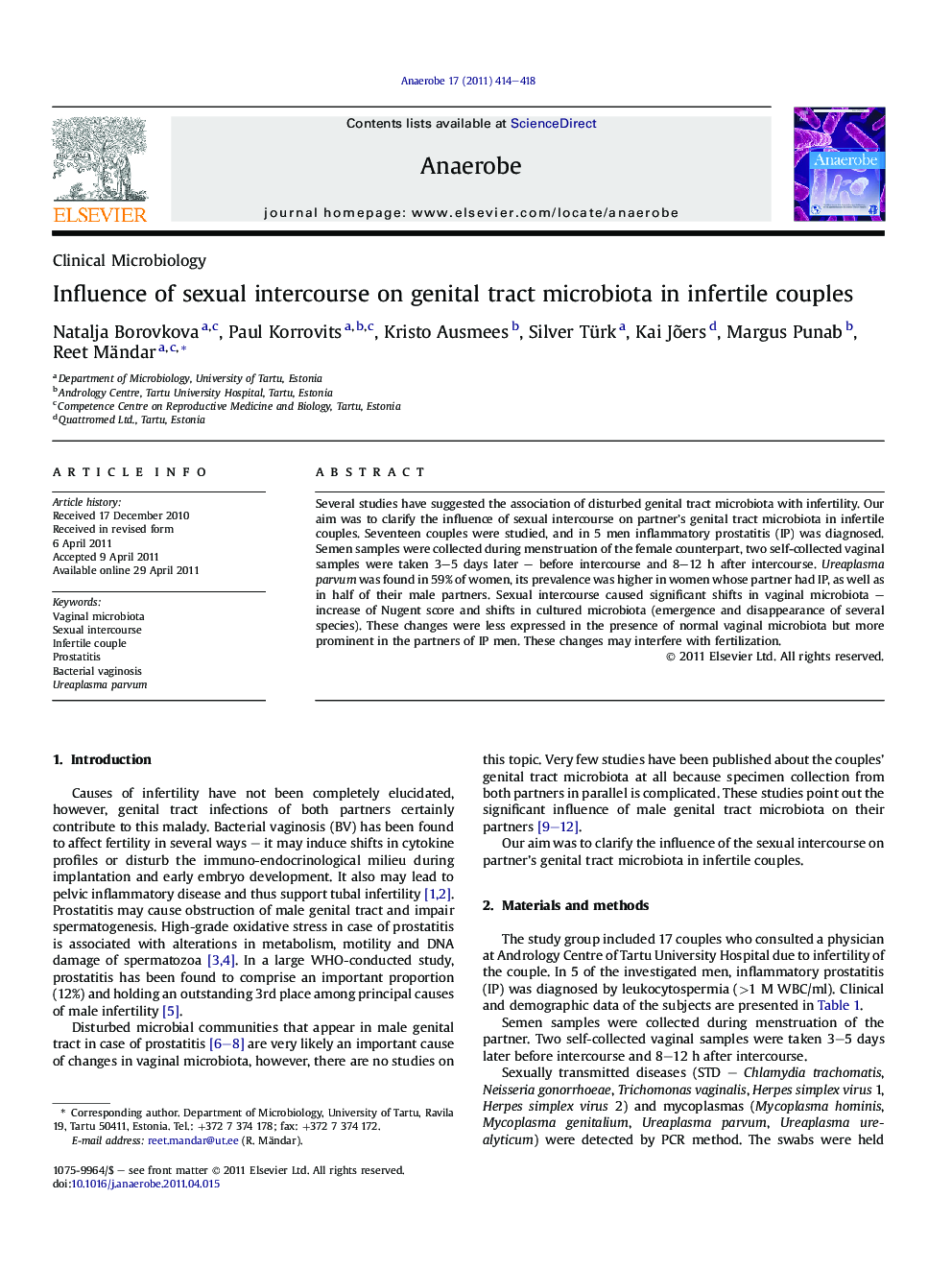 Influence of sexual intercourse on genital tract microbiota in infertile couples